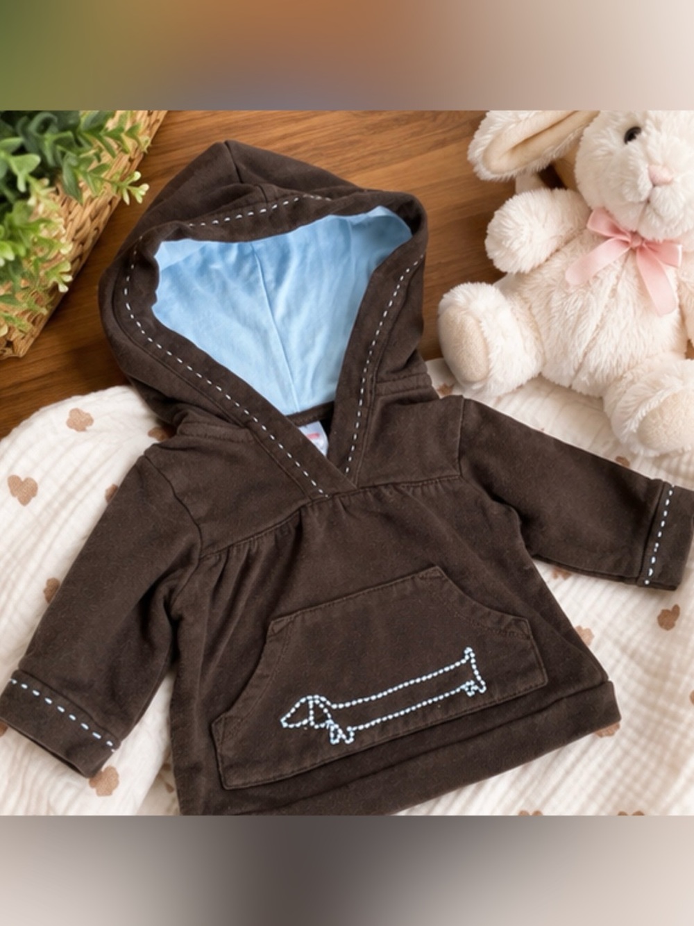 🐶 Vintage Gymboree Baby Girl Dachshund Hoodie – Size 3–6 Months 🤎
